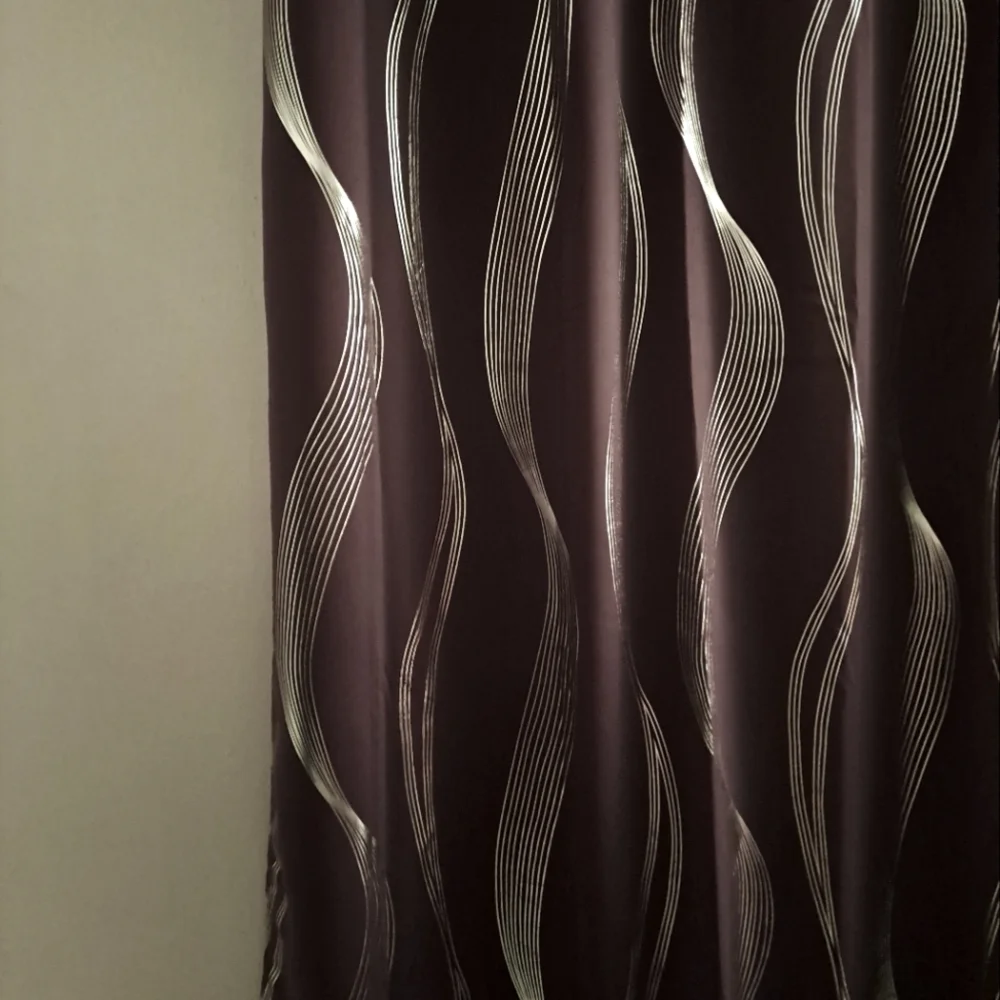 NEW SET, 2 CURTAINS BLACKOUT PANELS, DK PURPLE, SILVER Wave Swirl 84
